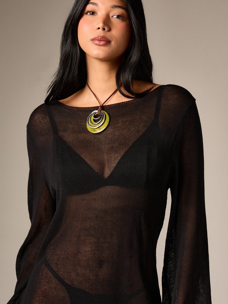 Crochet Bell Sleeve Mini Dress