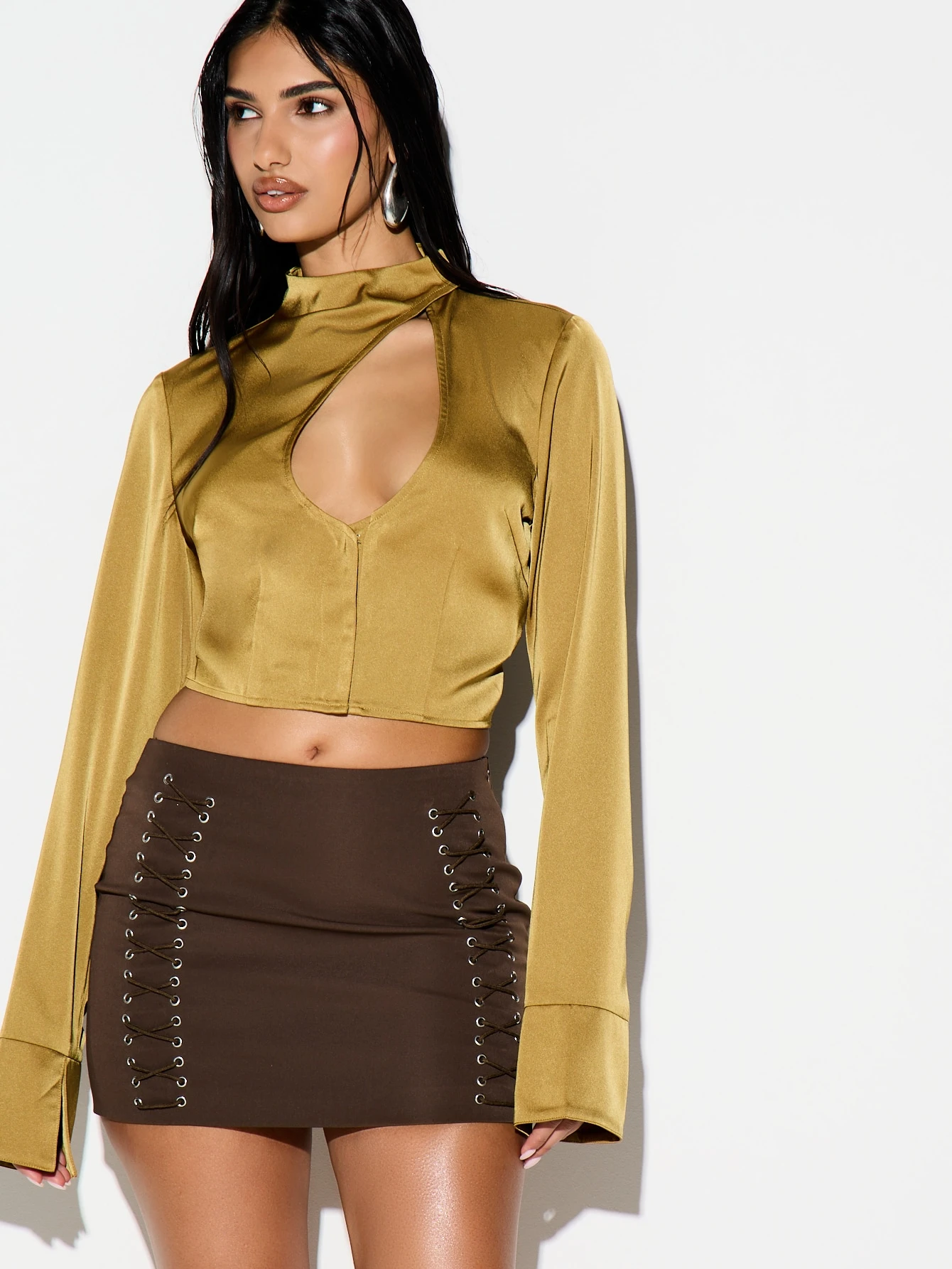 KIZN Wrap Over Cut Out Cinched Blouse