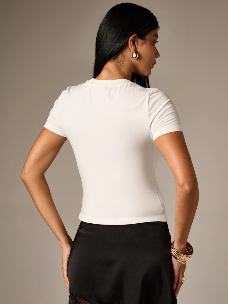 Fitted Crew Neck T-Shirt With Text Print