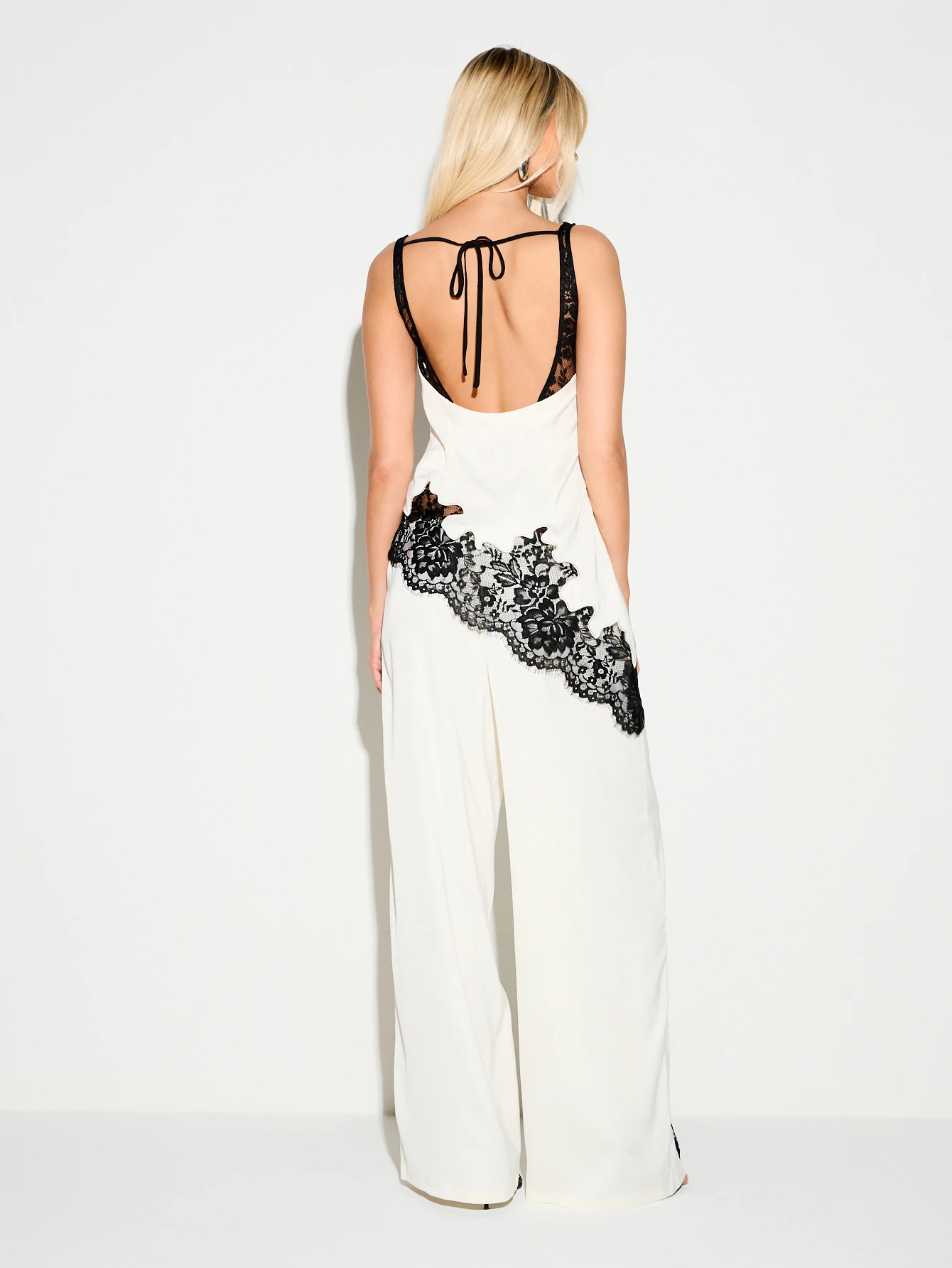 KIZN Satin Lace Insert Asymmetrical Pajama Set