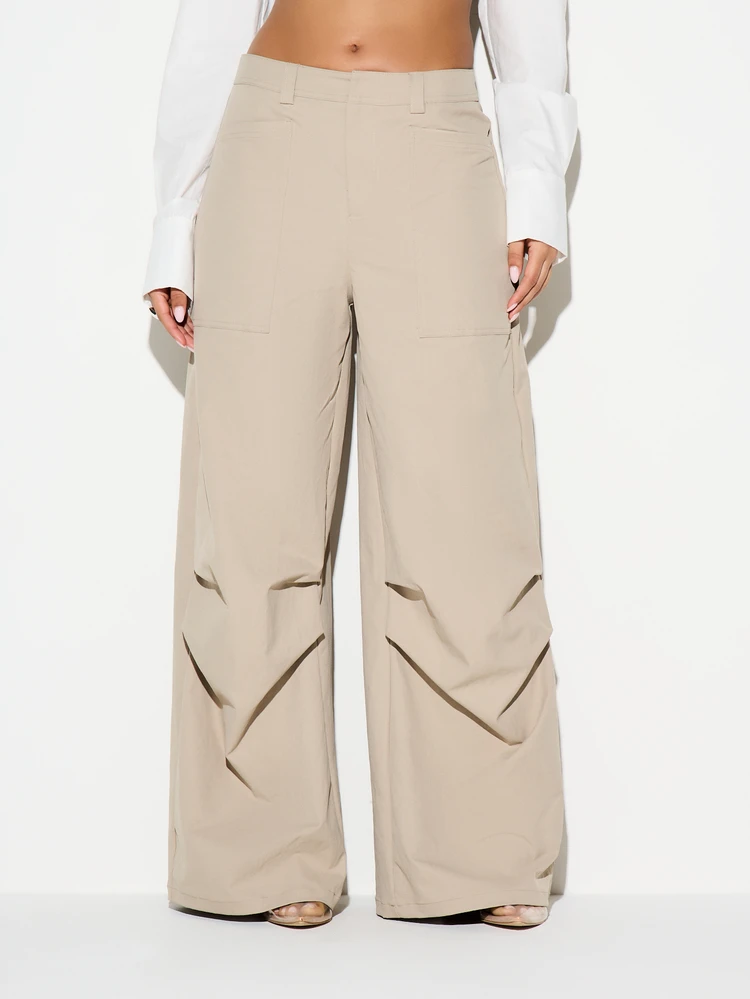 KIZN Pantalones cargo de tiro alto y pierna ancha con detalles recortados, pantalones casuales estilo palazzo