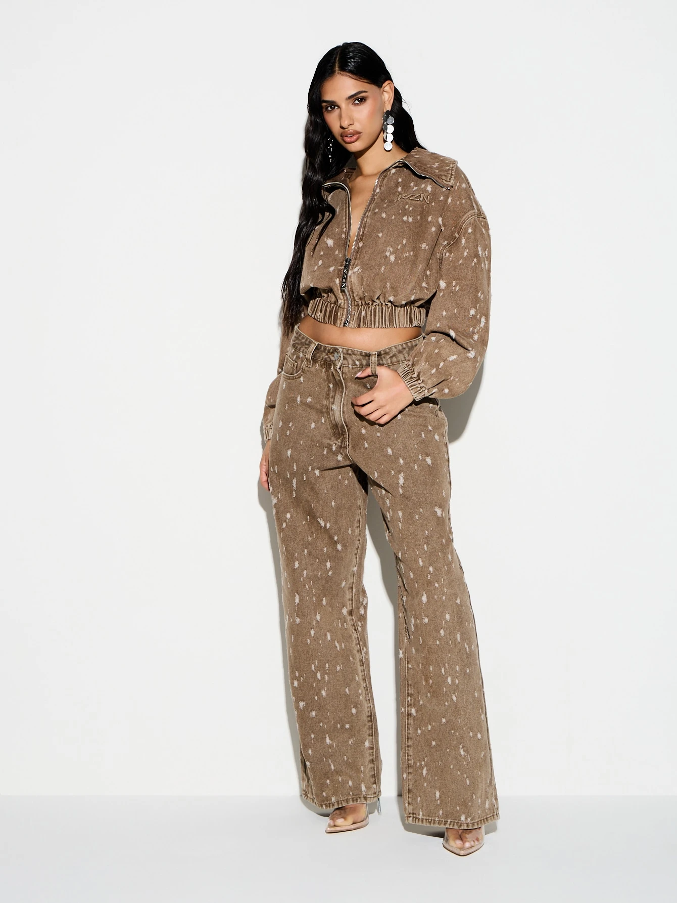 KIZN Distressed Wide Leg Jeans With Paint Splatter