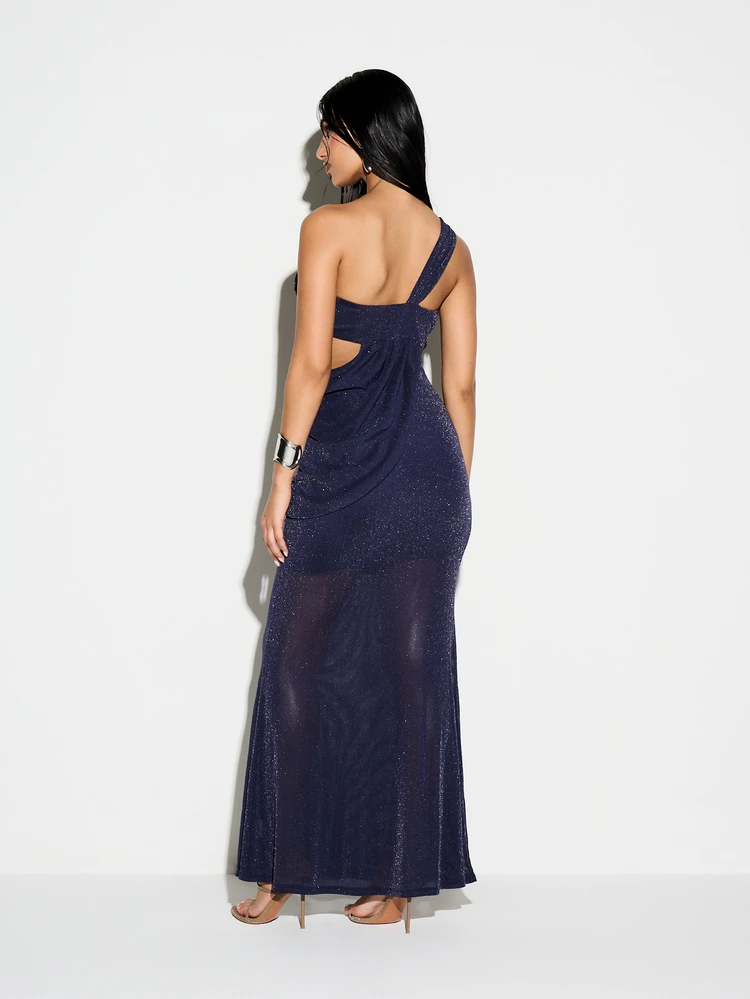 KIZN Sparkly One Shoulder Cutout Maxi Dress