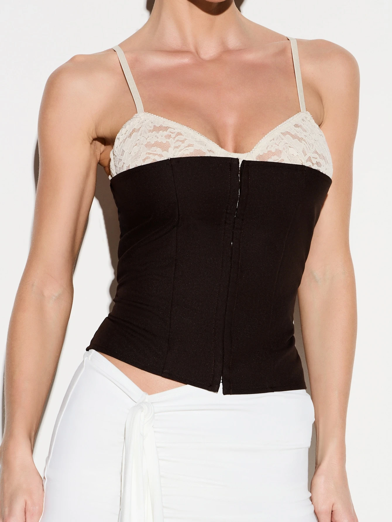 KIZN Lace Detail Corset Top With Front Zip