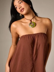 AiiRZ Women's Strapless Wide Leg Full Length Jumpsuit With Elastic Bodice And Relaxed Palazzo Style Legs For Summer Casual Occasions - Brown - View 5