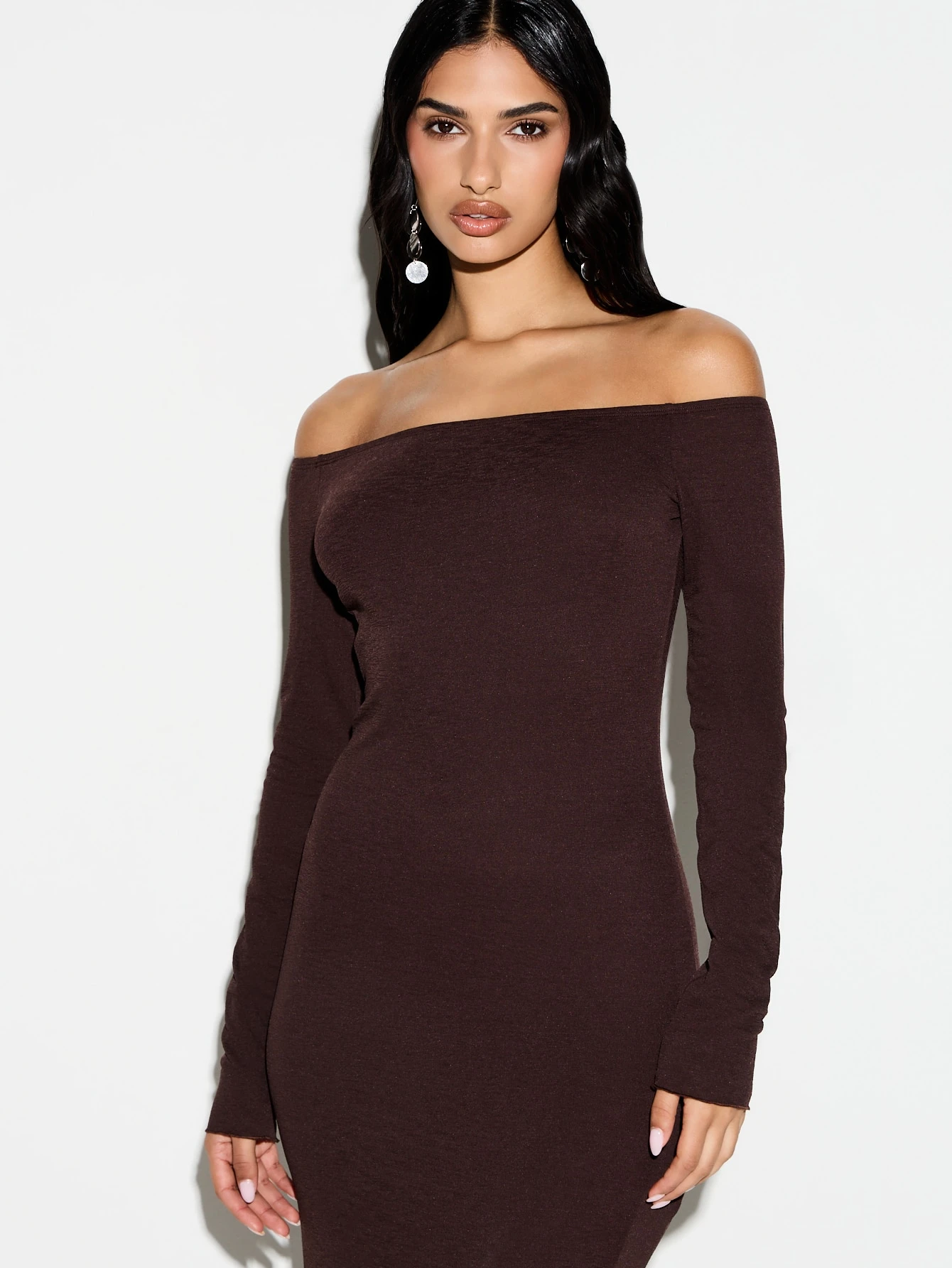 KIZN Off Shoulder Bodycon Ribbed Maxi Dress