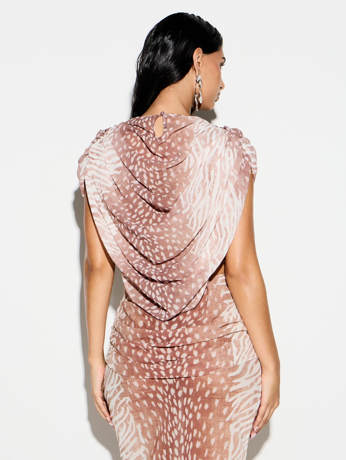 KIZN ヒョウ柄ドレープフロントクロップトップ