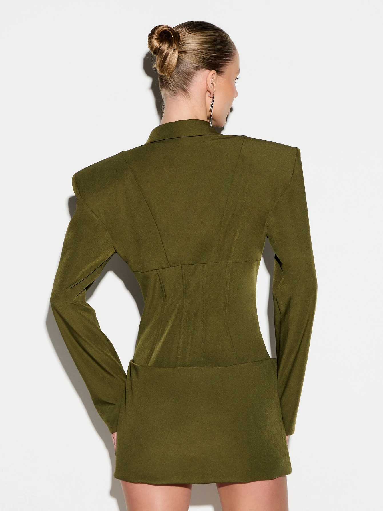 KIZN Olive Green Plunge Neckline Corset Waist Mini Dress