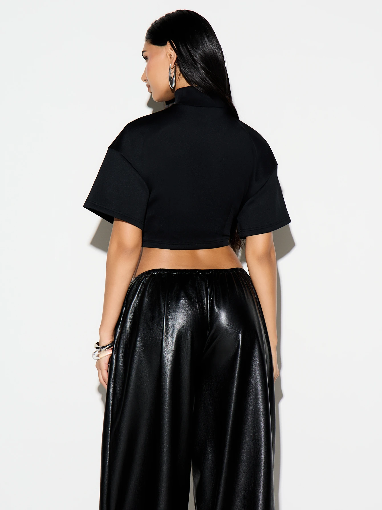 KIZN High Neck Cropped Top With Cinched Detail