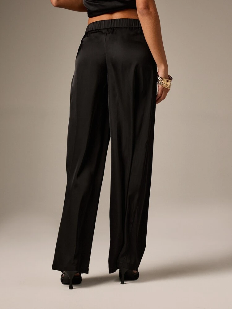 Satin Wide Leg Palazzo Trousers With Pleats