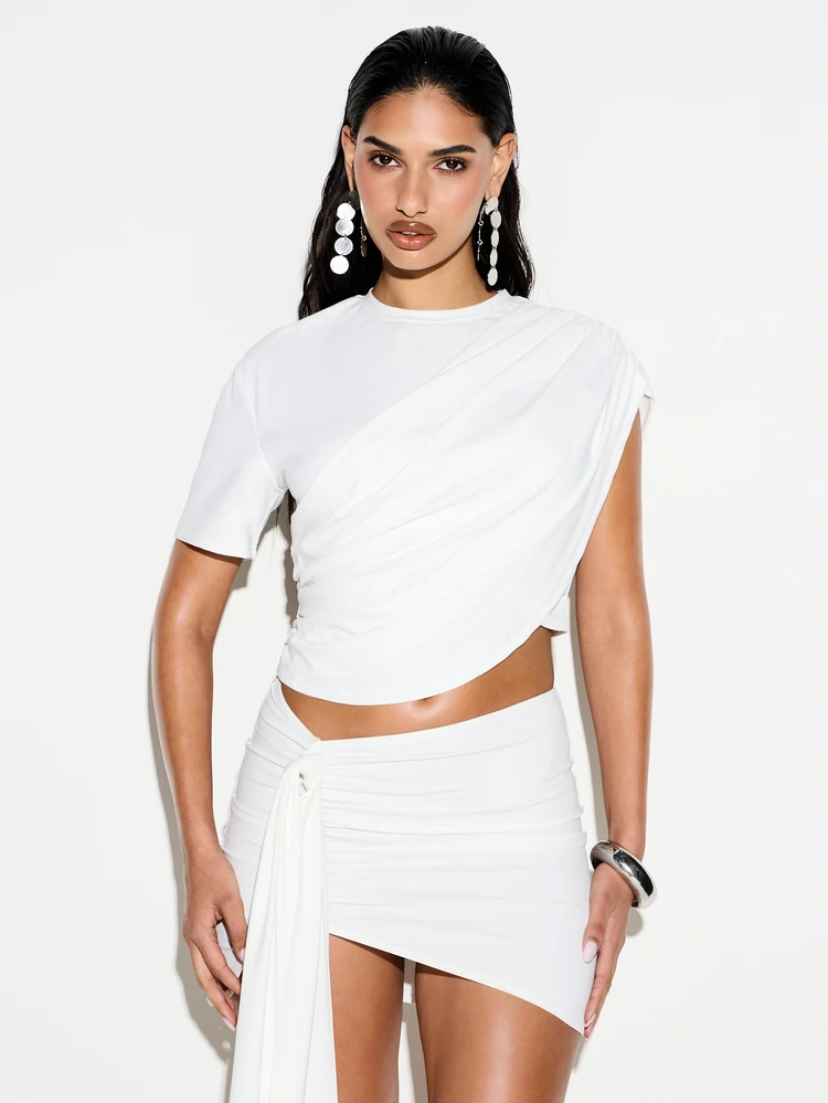 KIZN Drape Shoulder Pad Wrap T-Shirt