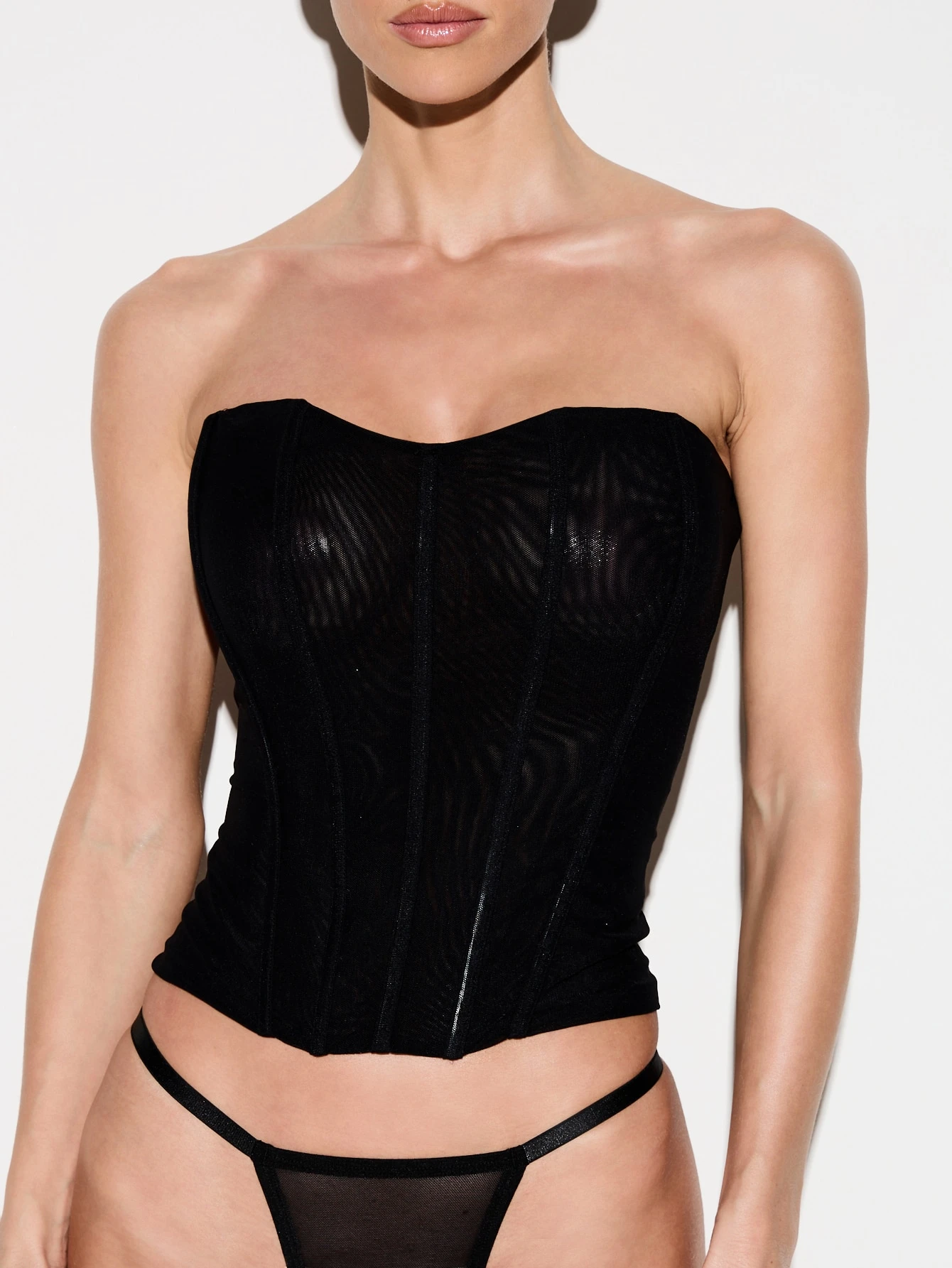 KIZN Strapless Black Mesh Sweetheart Corset Top