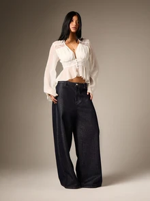 AiiRZ 女士雪纺蕾丝边长袖V领纽扣前襟半透明女士上衣，适合约会之夜和特殊场合 - 米色 - 查看 3