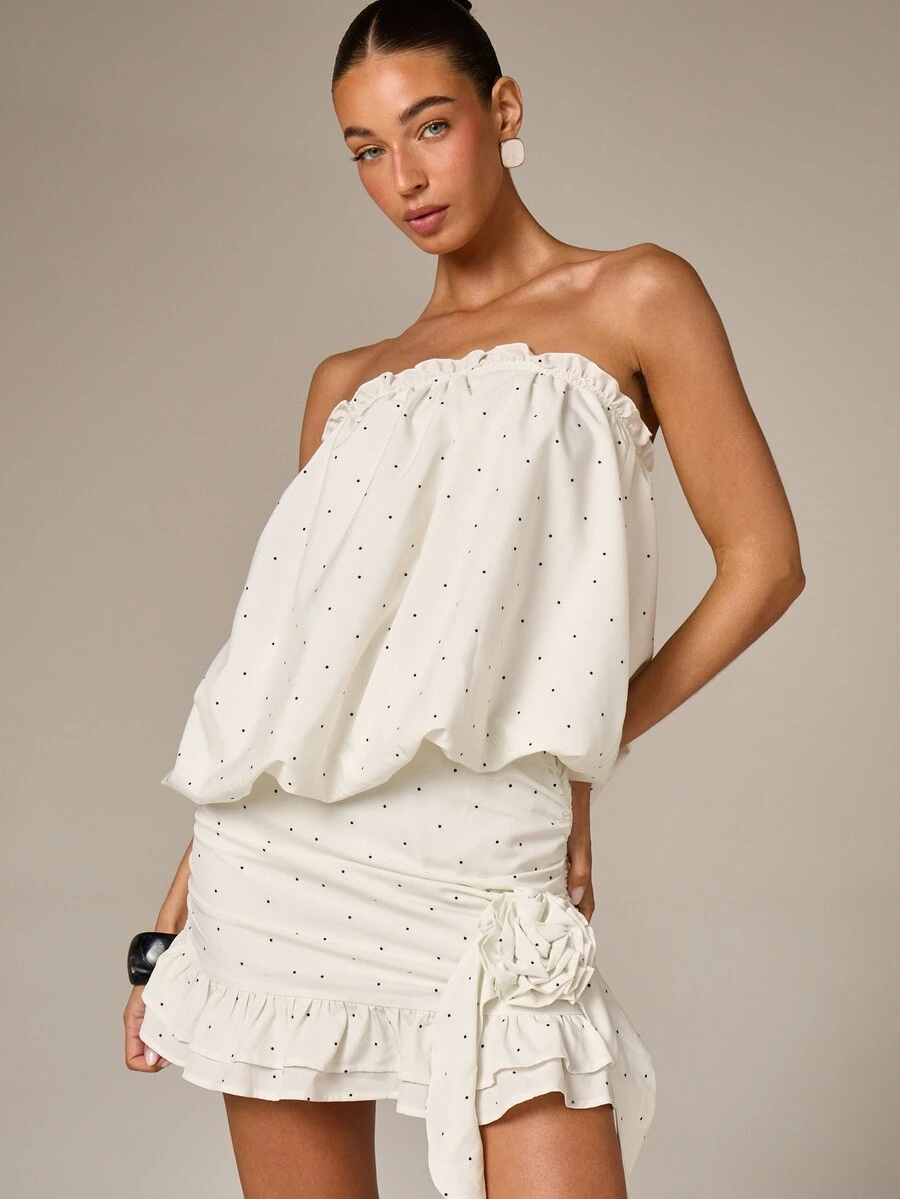 AiiRZ Women's White Polka Dot Mesh Maxi Skirt High Waisted Long Flowing Beach Summer Vacation Elegant Feminine Style Party Wedding Guest - White - View 1