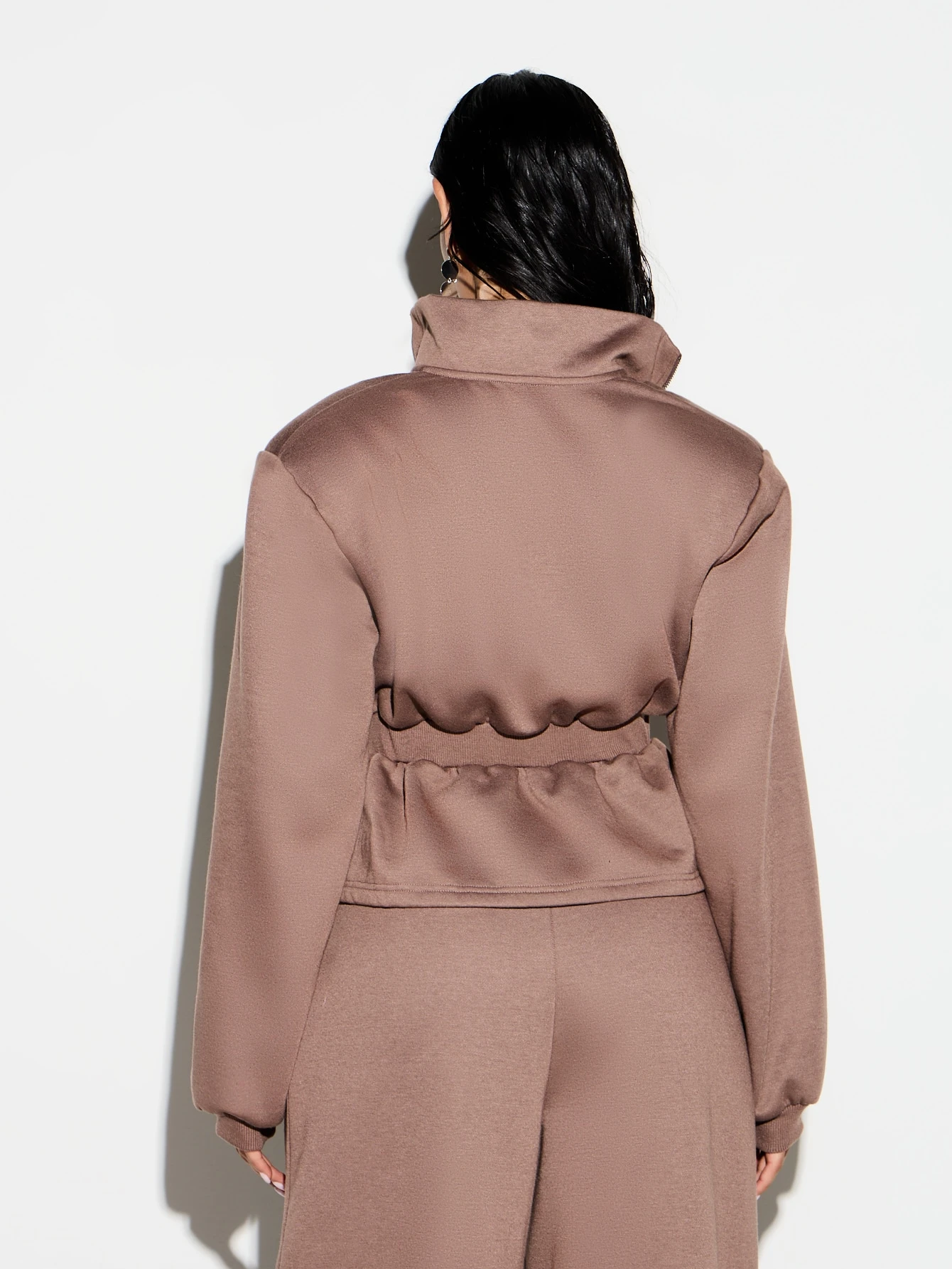 KIZN Zip Front Cinched Waist Sweatshirt