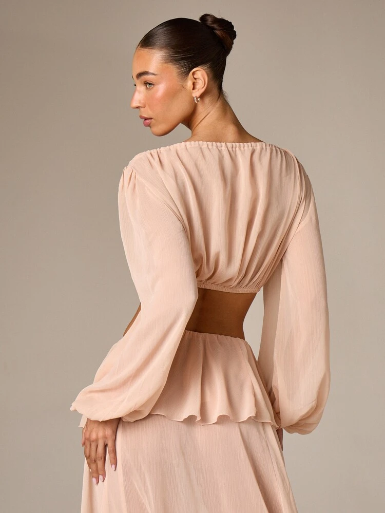 Cropped Peasant Blouse With Balloon Sleeves