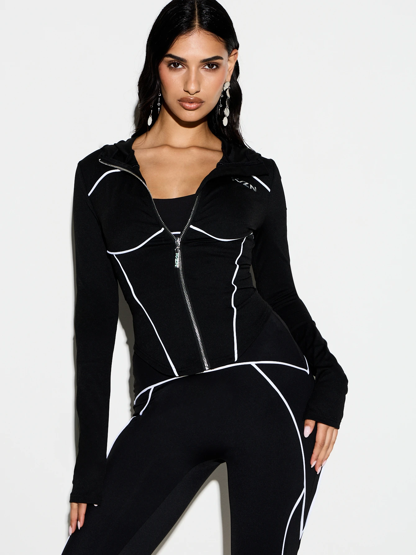 KIZN Hooded Zip Jacket With Contrast Piping