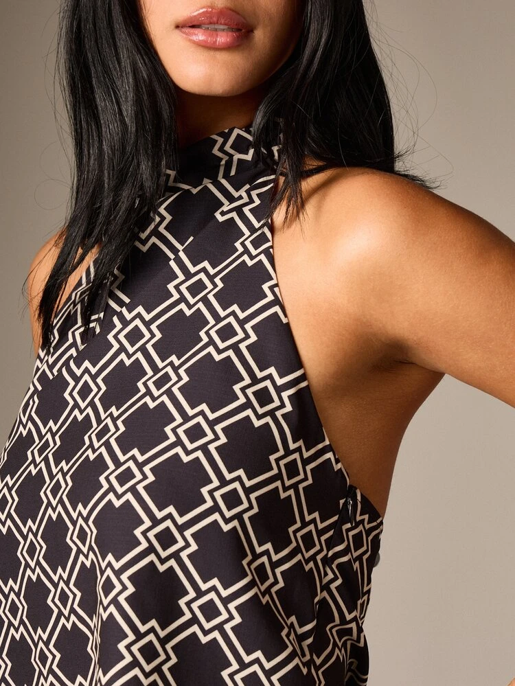 Geometric Print Halter Sleeveless Top