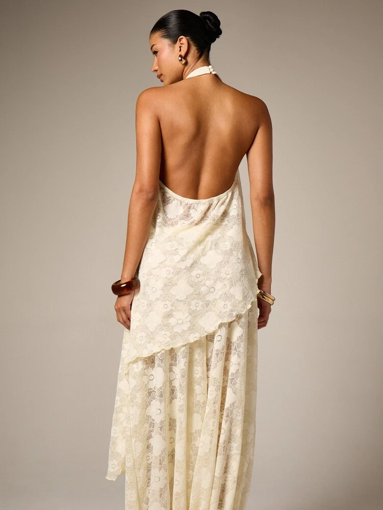 Lace Balloon Hem Wide Leg Palazzo Pants