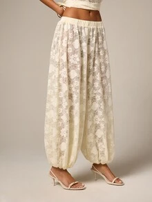 AiiRZ Áo kiểu Bohemian dáng suông, cổ yếm ren màu kem, chất liệu bất đối xứng, thích hợp cho các lễ hội mùa hè, dành cho phái nữ. - Màu be - Xem 1