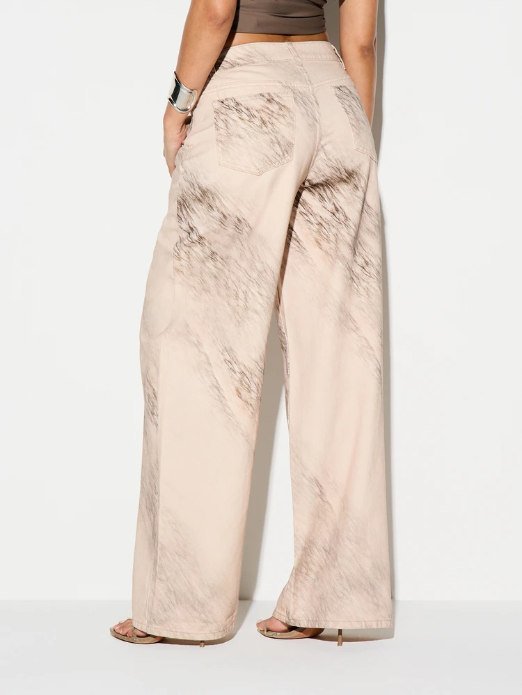KIZN Animal Print Wide Leg Twill Trousers