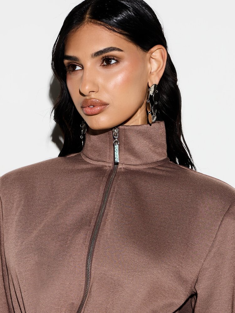 KIZN Zip Front Cinched Waist Sweatshirt