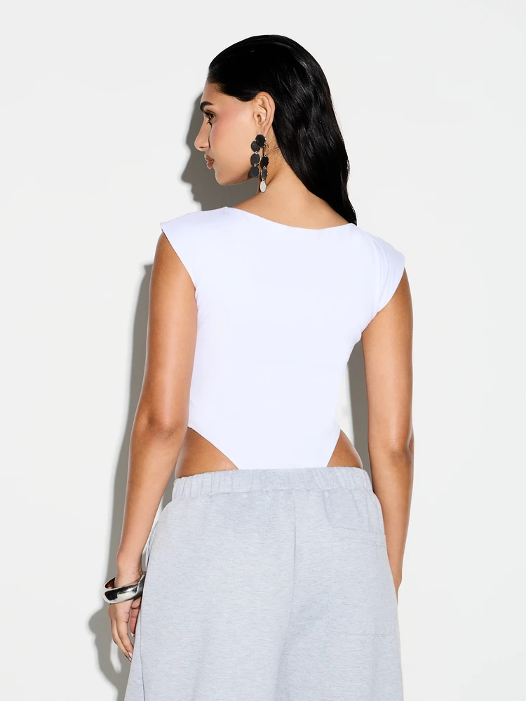 KIZN Boat Neck Sleeveless Bodysuit With Logo