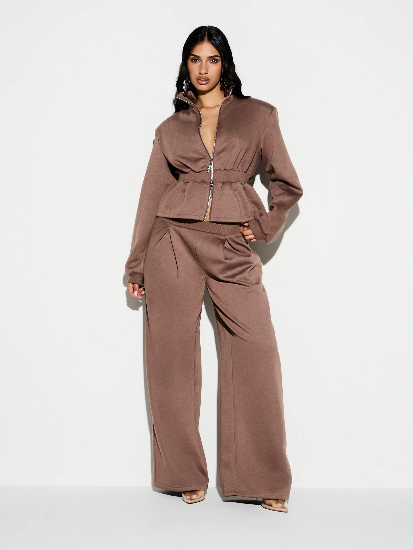 KIZN Pintuck Wide Leg Sweatpants With Pleated Details