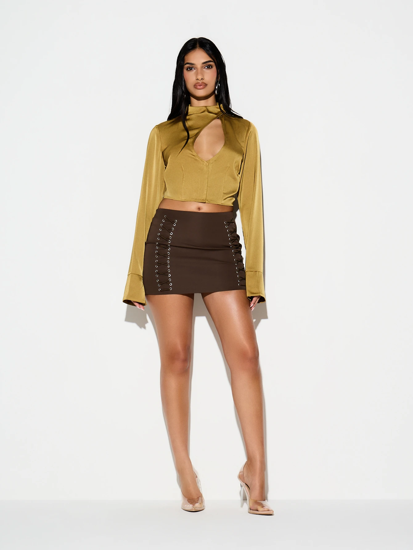 KIZN Wrap Over Cut Out Cinched Blouse