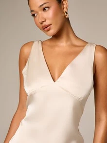 AiiRZ Robe d'été sans manches à ligne A et ourlet évasé, avec motif à pois et garniture en dentelle, pour fête, mariage ou invité - Nude - Voir 5