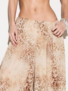 KIZN Women's Leopard Print Chiffon Palazzo Wide Leg Balloon Trousers Flowing Elastic Waist Summer Beach Vacation Pants - Apricot - View 4