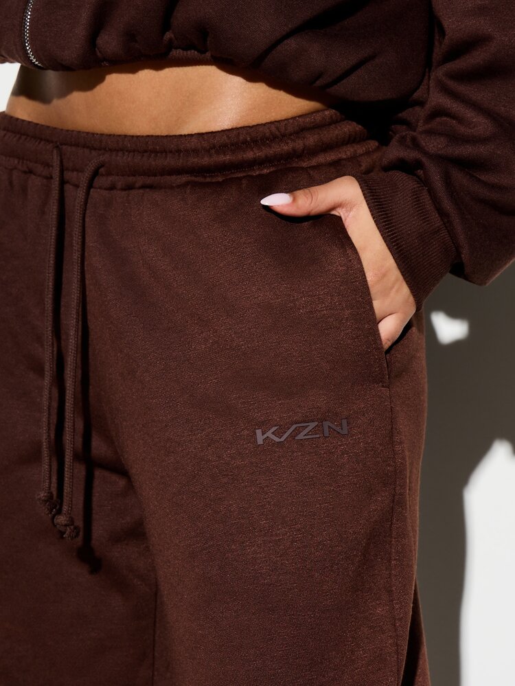KIZN Fleece Lined Wide Leg Drawstring Sweatpants With Side Pockets Casual Loose Fit Track Pants For Winter