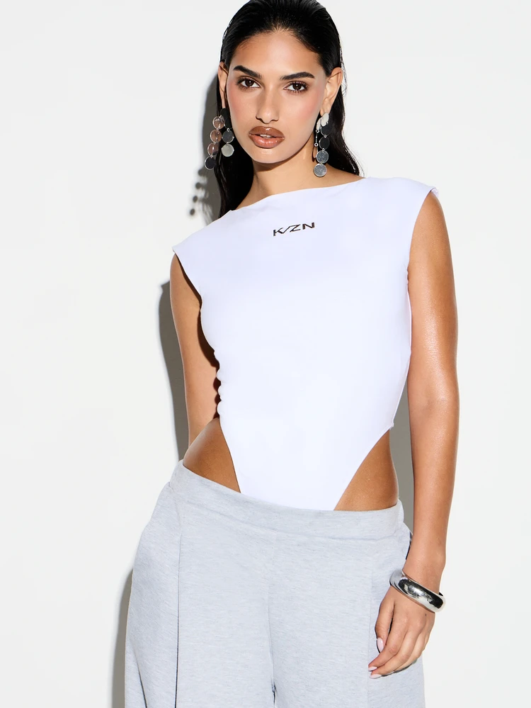KIZN Boat Neck Sleeveless Bodysuit With Logo