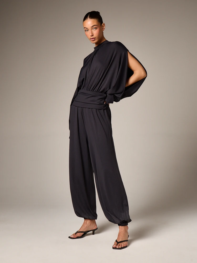 High Neck Balloon Sleeve Wide Leg Jumpsuit