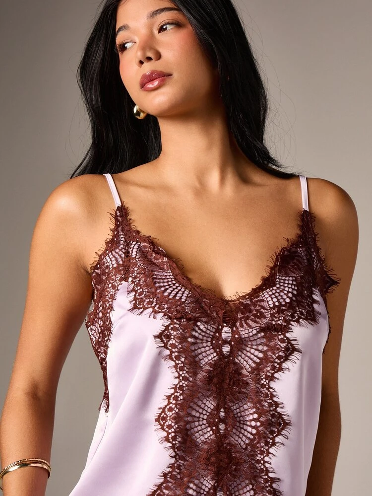 Lace Trim Cami With Satin Finish