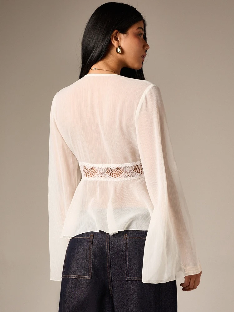Chiffon Blouse With Lace Trim Detail