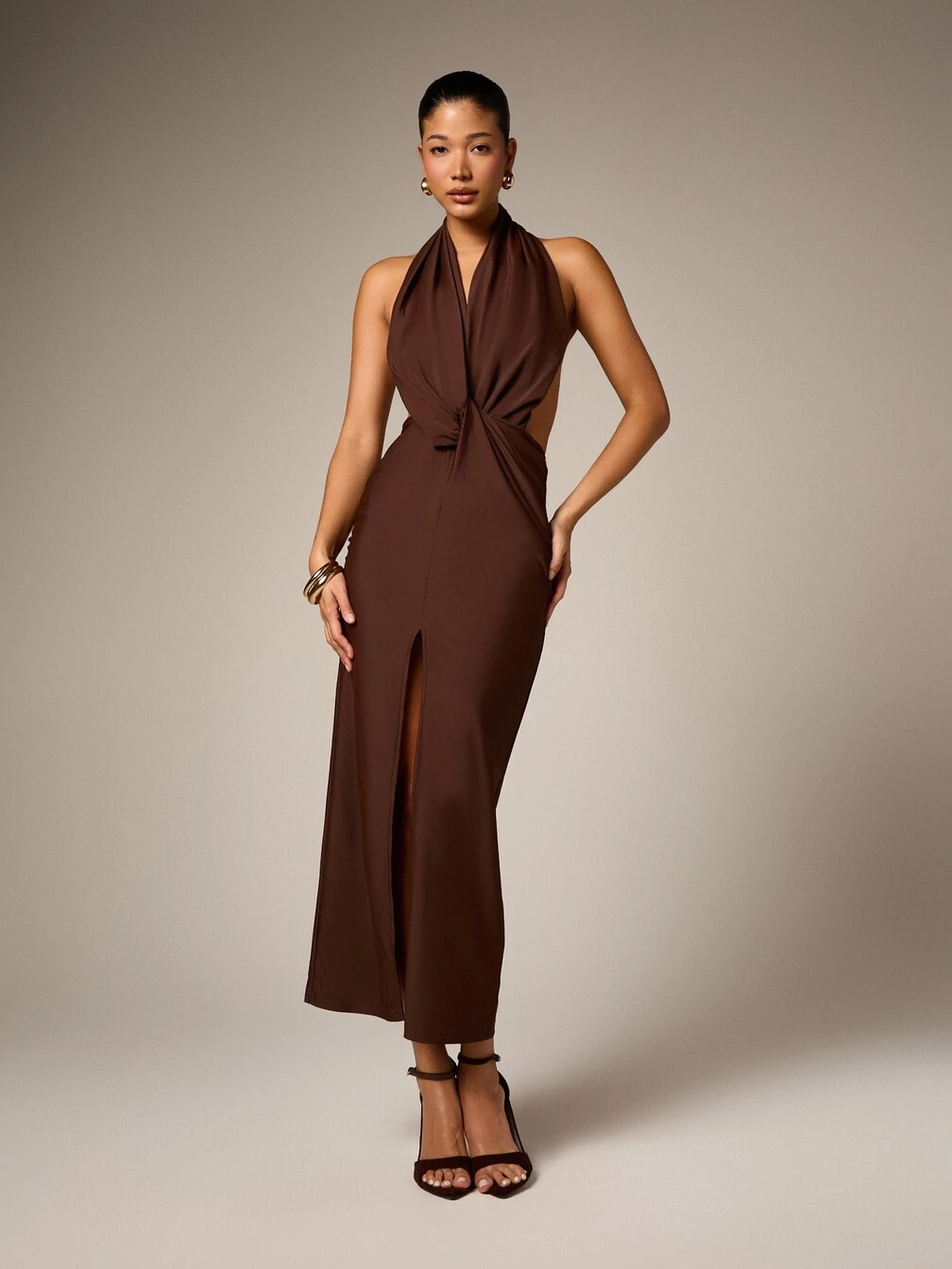 brown halter neck wedding guest dress Ever-Pretty Inclusive Chic Plus Size Halter Neck Chiffon Midi Summer Formal Wedding Guest Dress Casual Dress