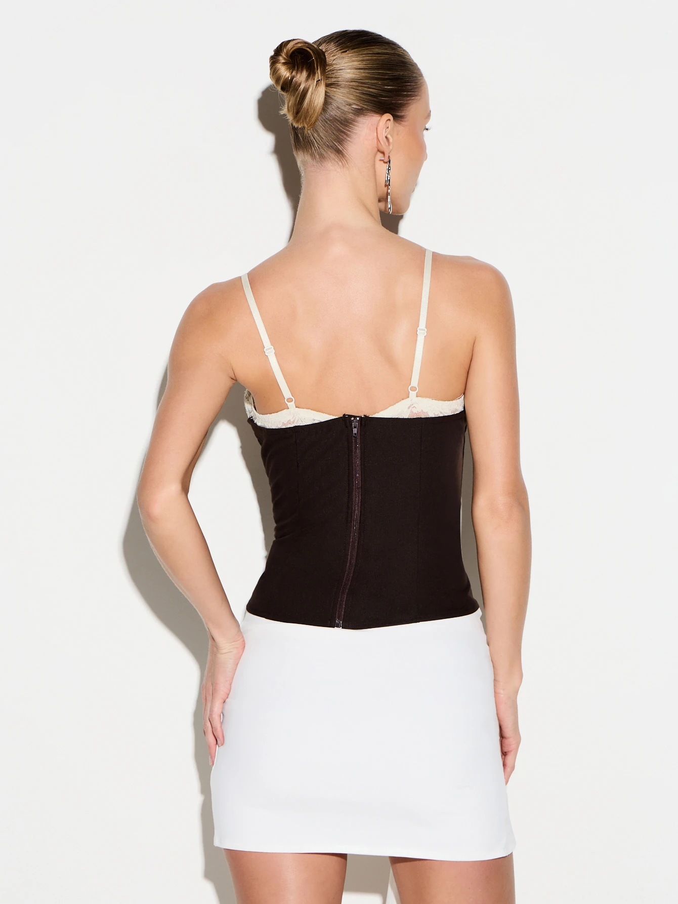 KIZN Lace Detail Corset Top With Front Zip