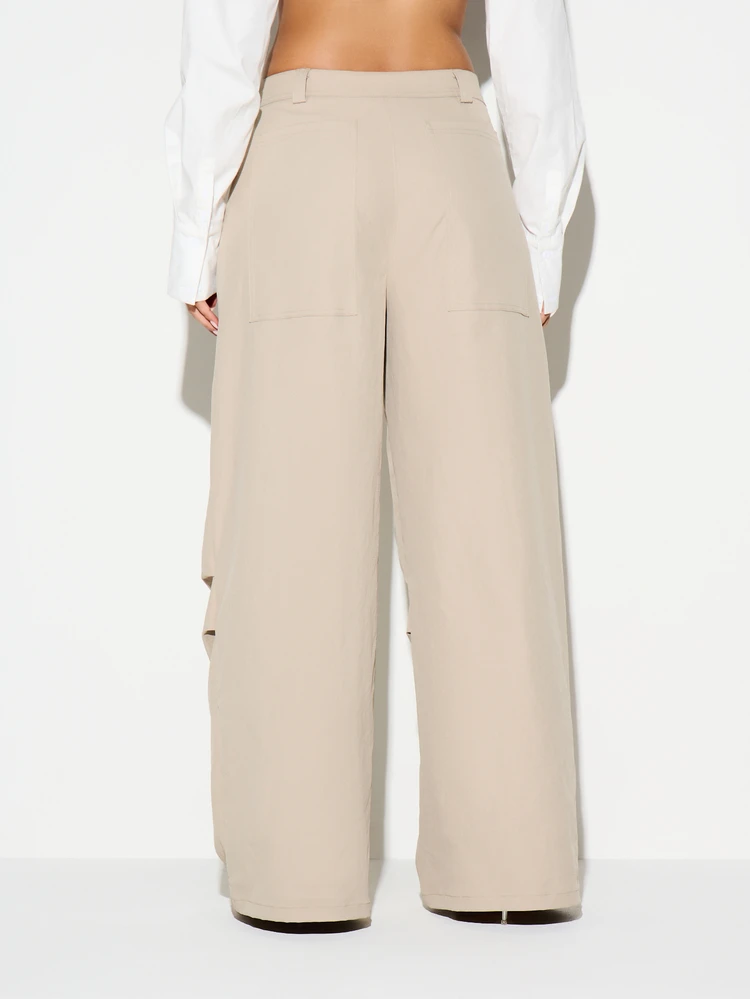 KIZN Pantalones cargo de tiro alto y pierna ancha con detalles recortados, pantalones casuales estilo palazzo