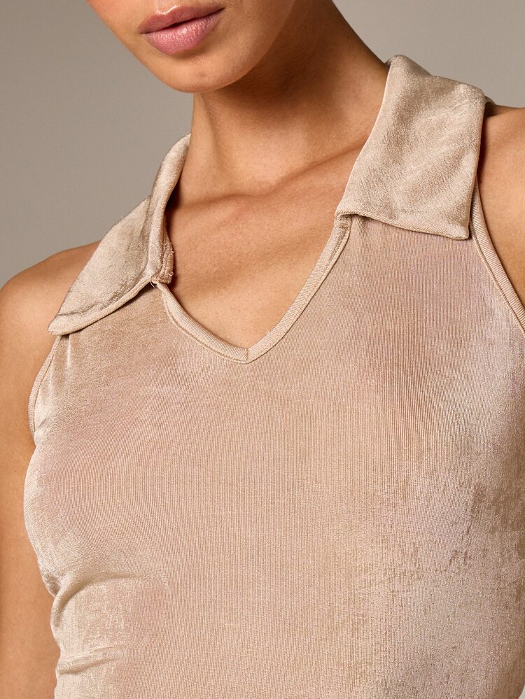 Collared V-Neck Sleeveless Ribbed Tank
