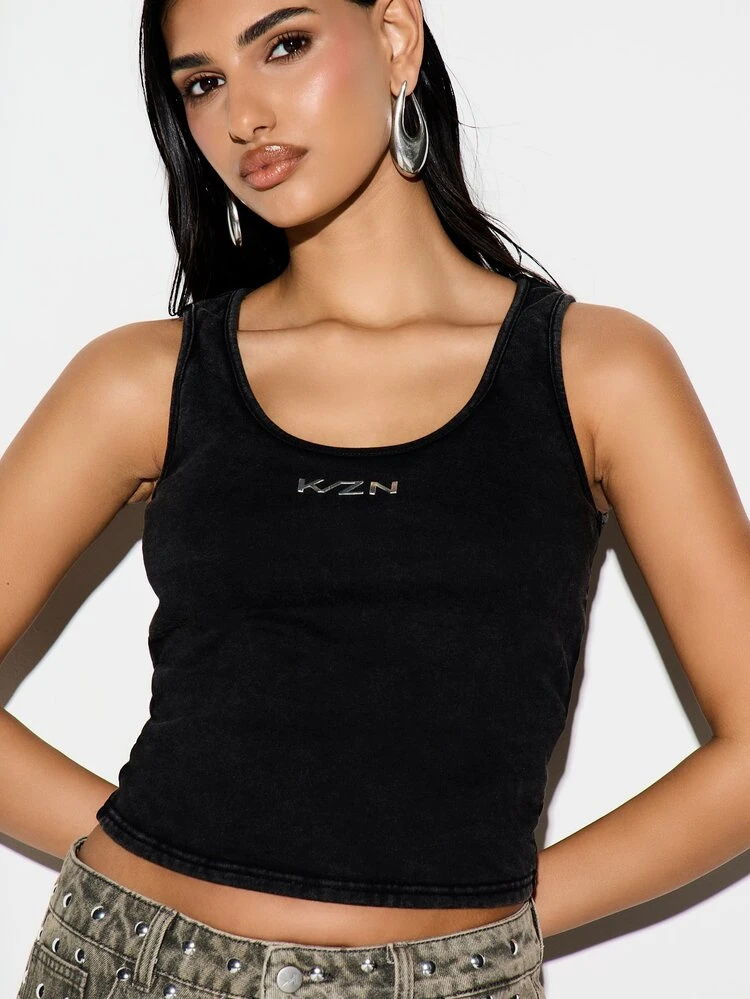 KIZN Ribbed Scoop Neck Vest Top Sleeveless Fitted Tank Summer Casual Layering Basic Essential