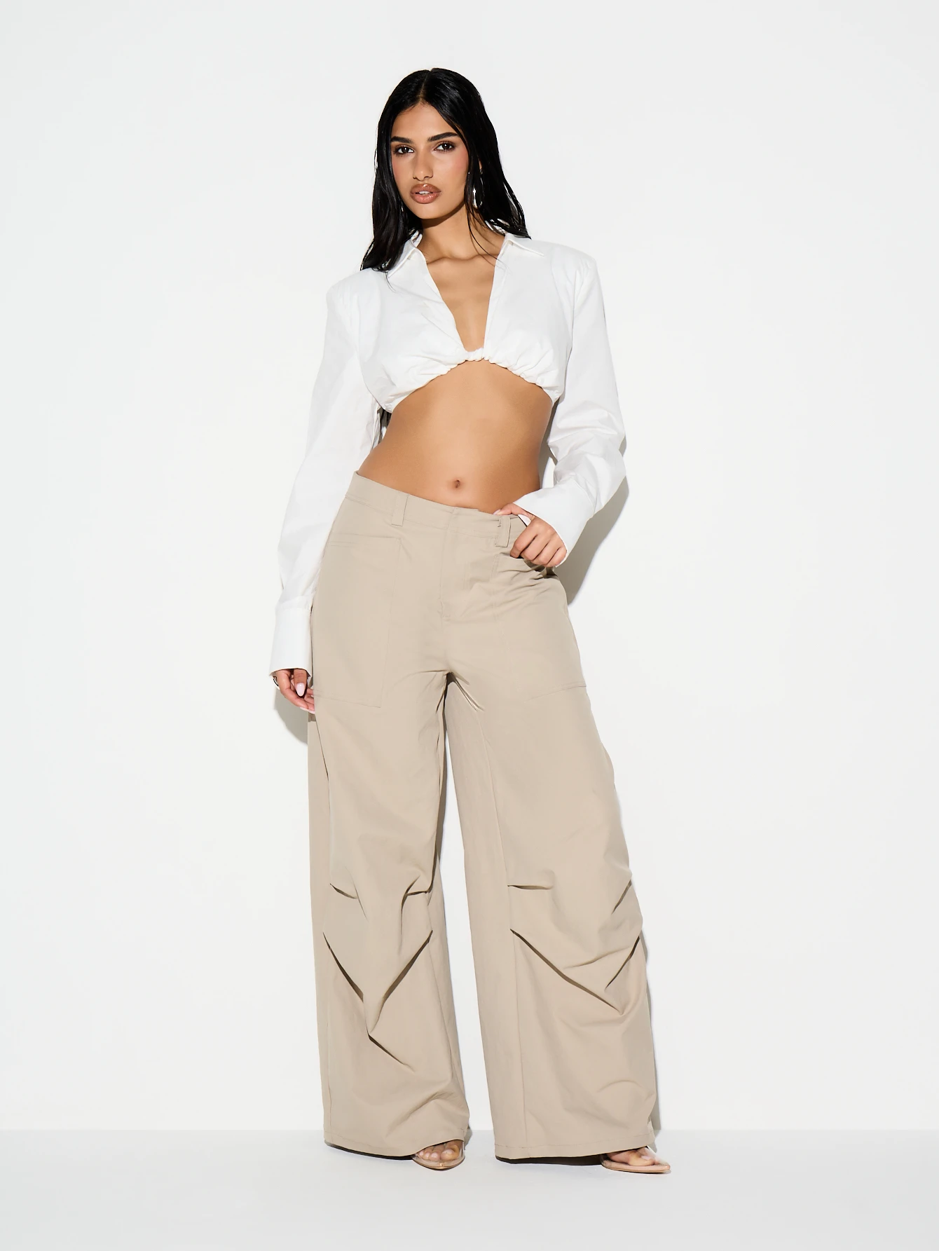 KIZN Pantaloni cargo a vita alta e gamba larga