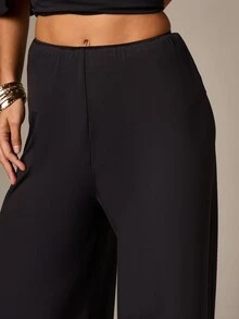 AiiRZ Quần Palazzo ống rộng cạp cao dành cho nữ, có thắt lưng nhún, chun co giãn, kiểu dáng suông, thích hợp cho mùa hè, xuân và thu. - màu đen - Xem 5