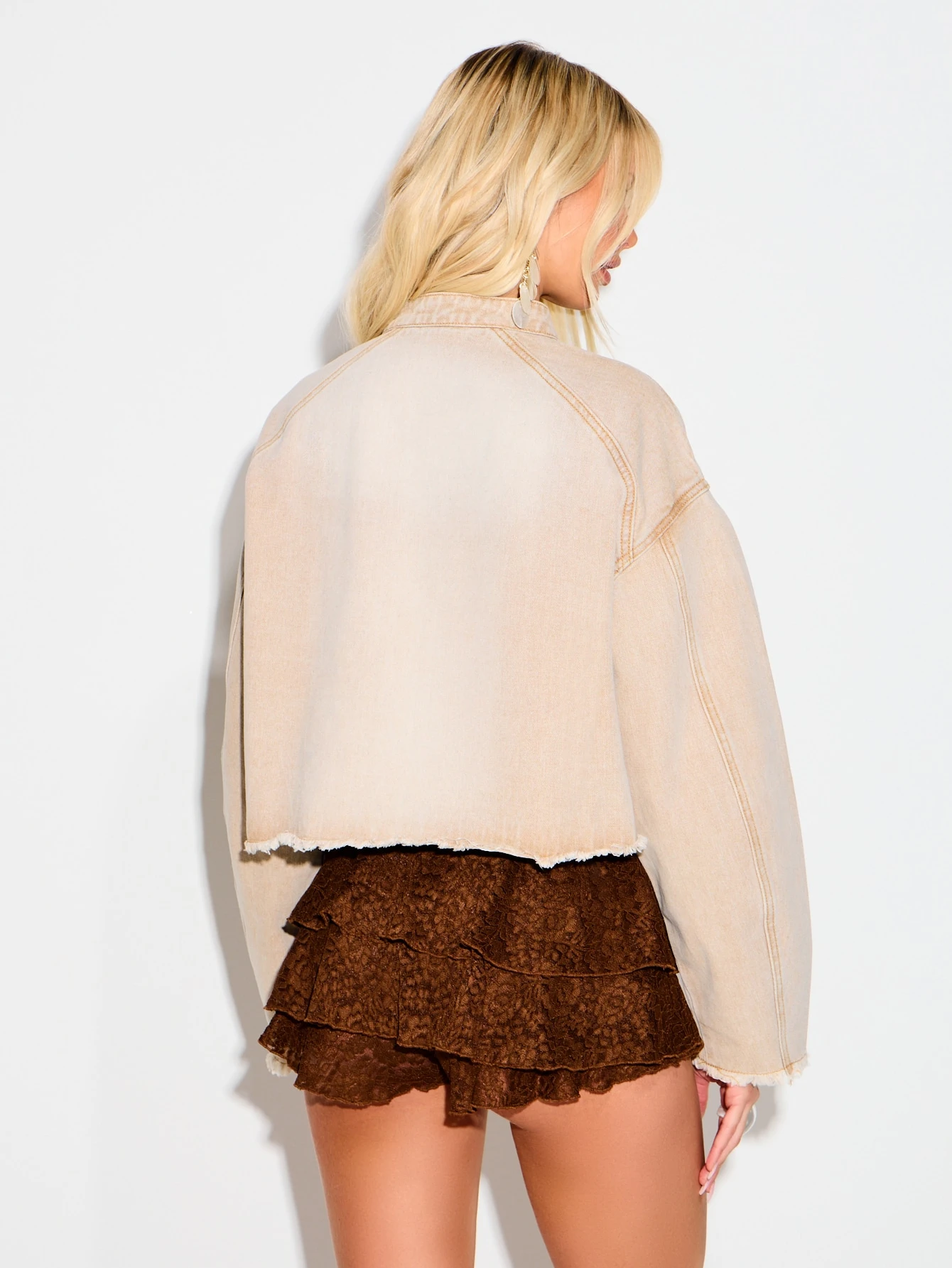 KIZN Washed Cropped Denim Bomber With Zip