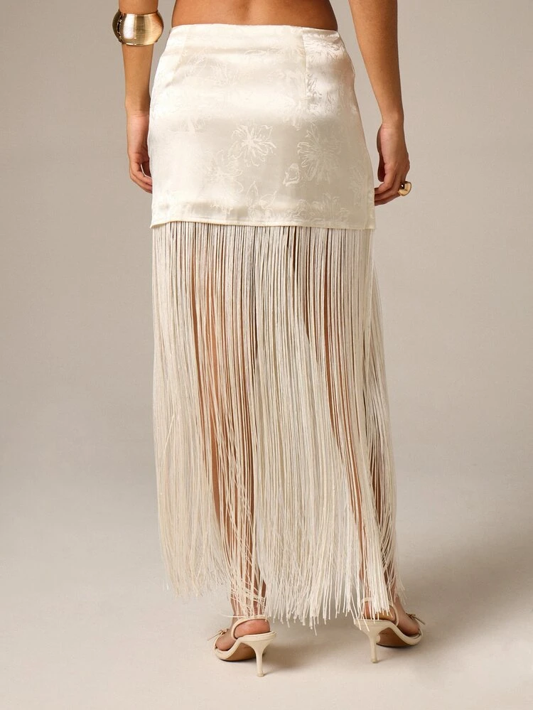 Floral Mini Wrap Skirt With Fringe Detail