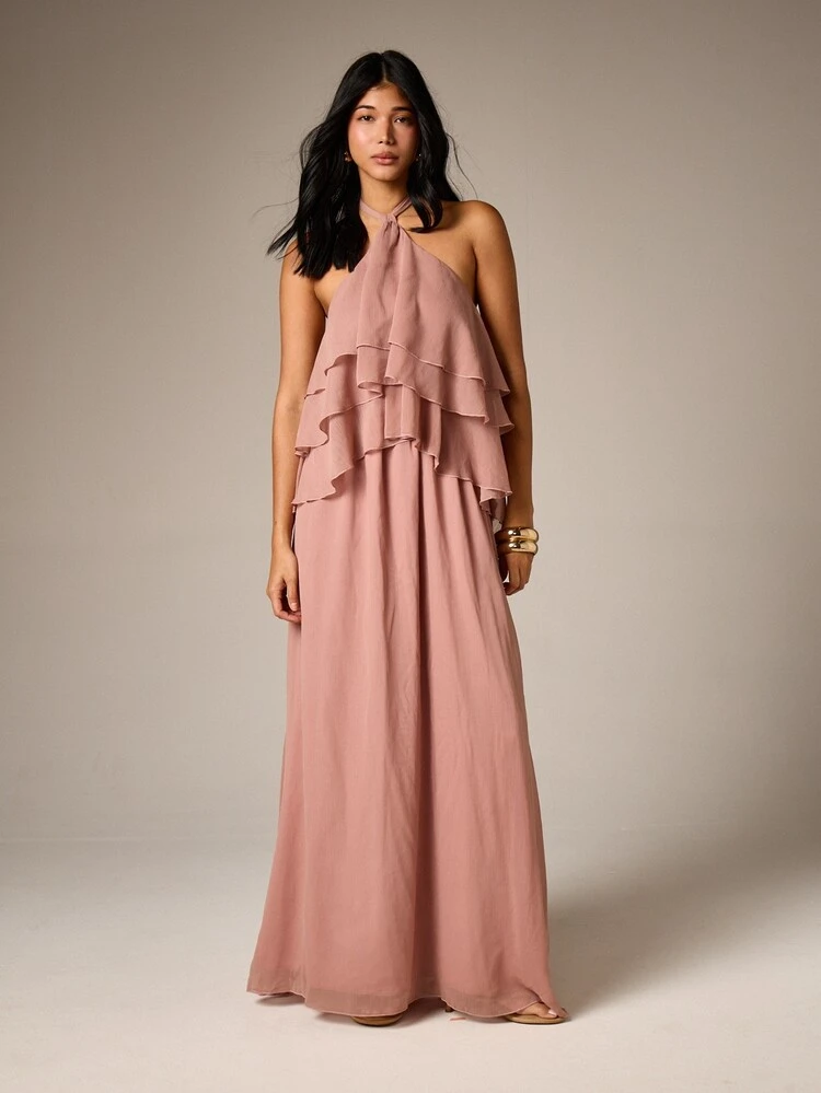 Halter Ruffle Tiered Maxi Dress