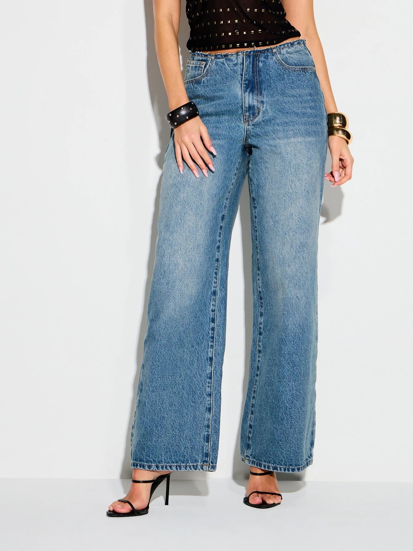 KIZN High Rise Wide Leg Vintage Denim Jeans
