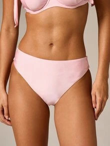 AiiRZ Calcinha de biquíni rosa de cintura alta com amarração, modelo cavado, ideal para o verão na praia. - Rosa - Ver 4