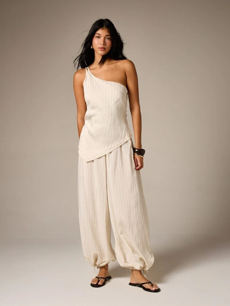 Linen Balloon Pants With Drawstring Waist