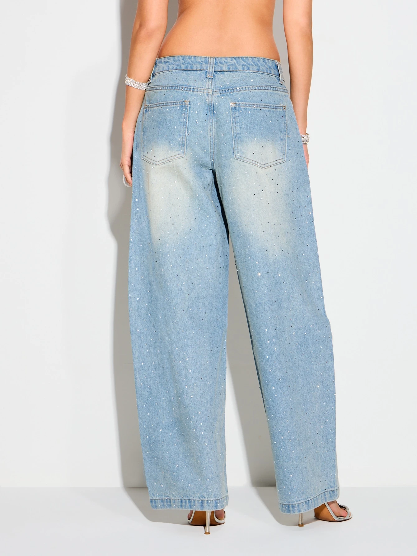 KIZN ラインストーンディテールのディアマンテ ワイドレッグ パラッツォ ジーンズ